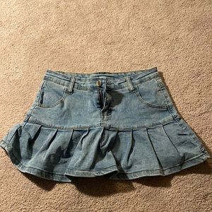 Women’s Casual Slim A-Line Pleated Ruffle Denim Skirt, women’s MEDIUM